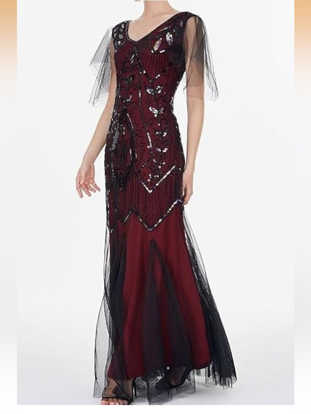 NWT SZ Small 1920s Vintage Fringed Gatsby Sequin Tassels Flapper Maxi Long Dress